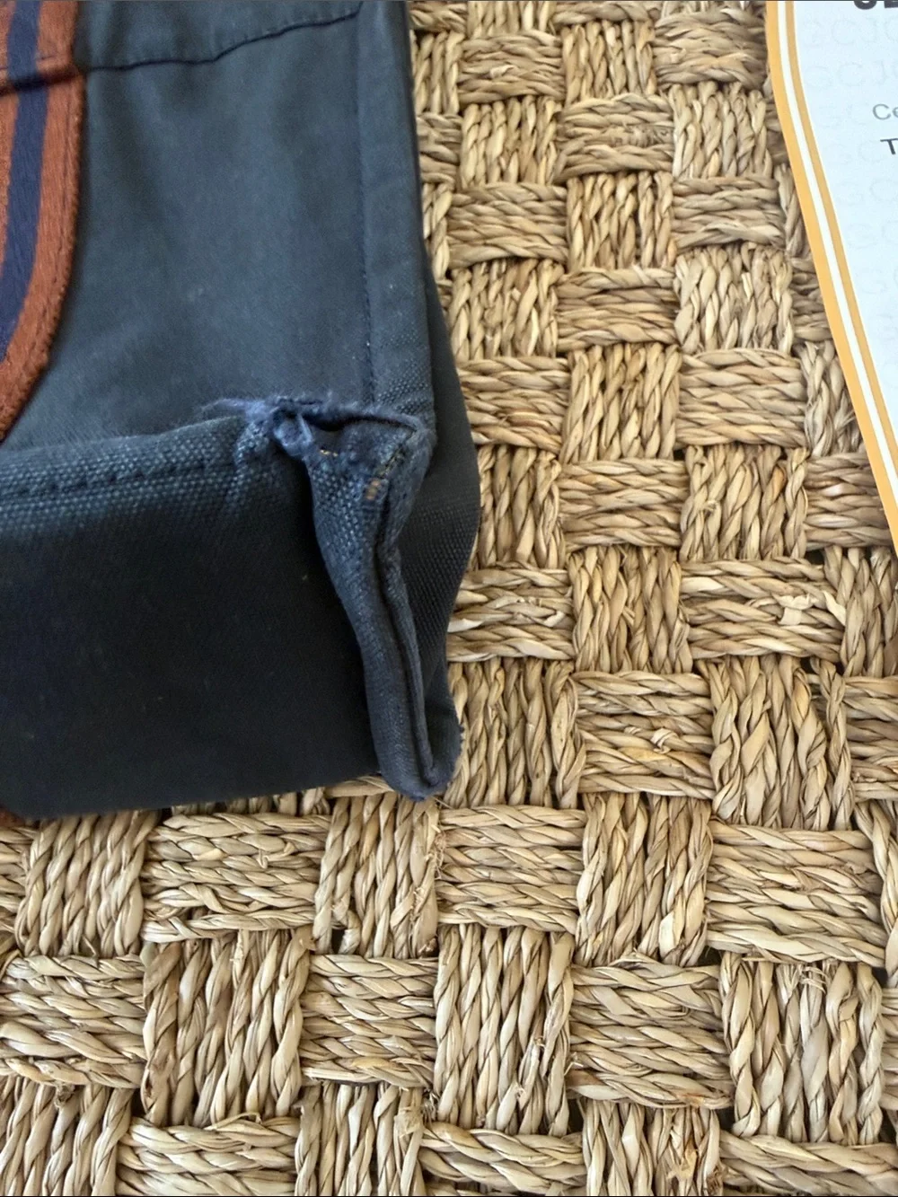 Hermes 2000s MM Fourre Tout Canvas Tote Bag with Striped Handles - Navy & Brown